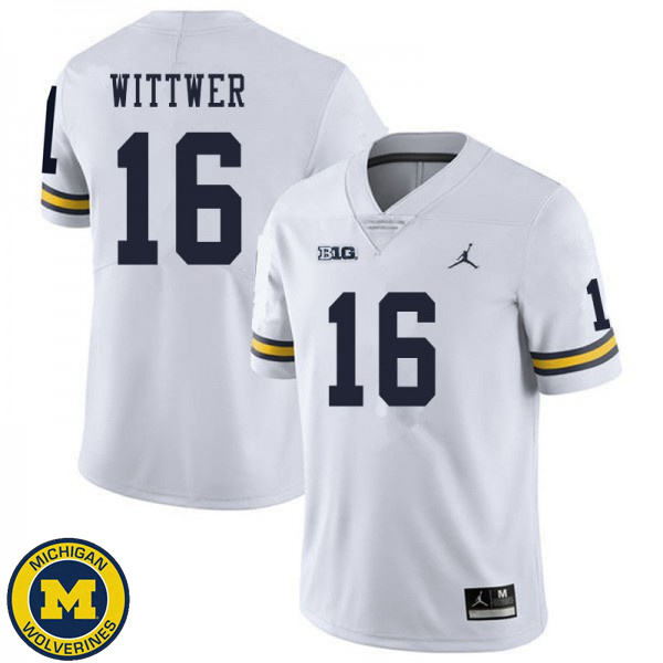 Men Michigan Wolverines #16 Max Wittwer White Football Jersey